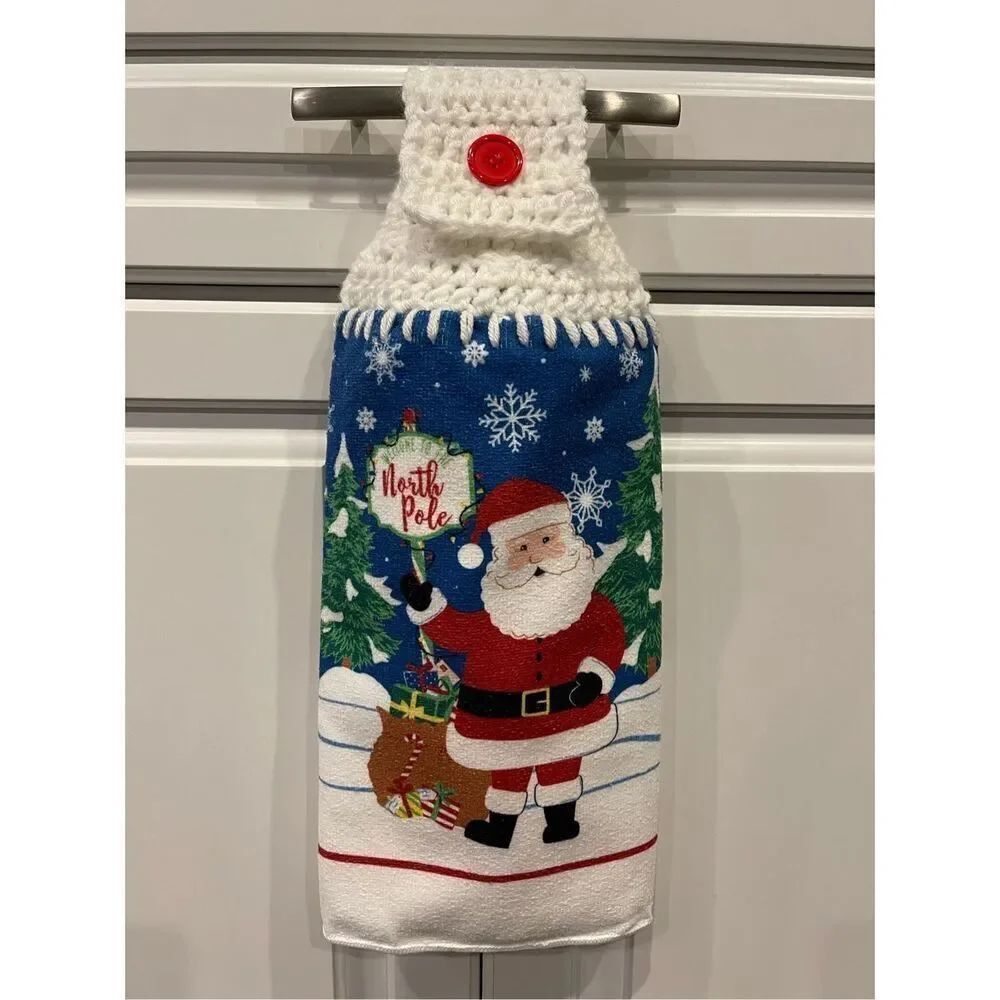 Crochet Top Kitchen Towel- Santa Claus and North Pole